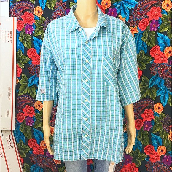 MEN'S DEF JAM SHIRT CHEST POCKET TSHIRT XL BUTTON DOWN COLLAR PLAID HIPHOP RAP - Picture 2 of 7